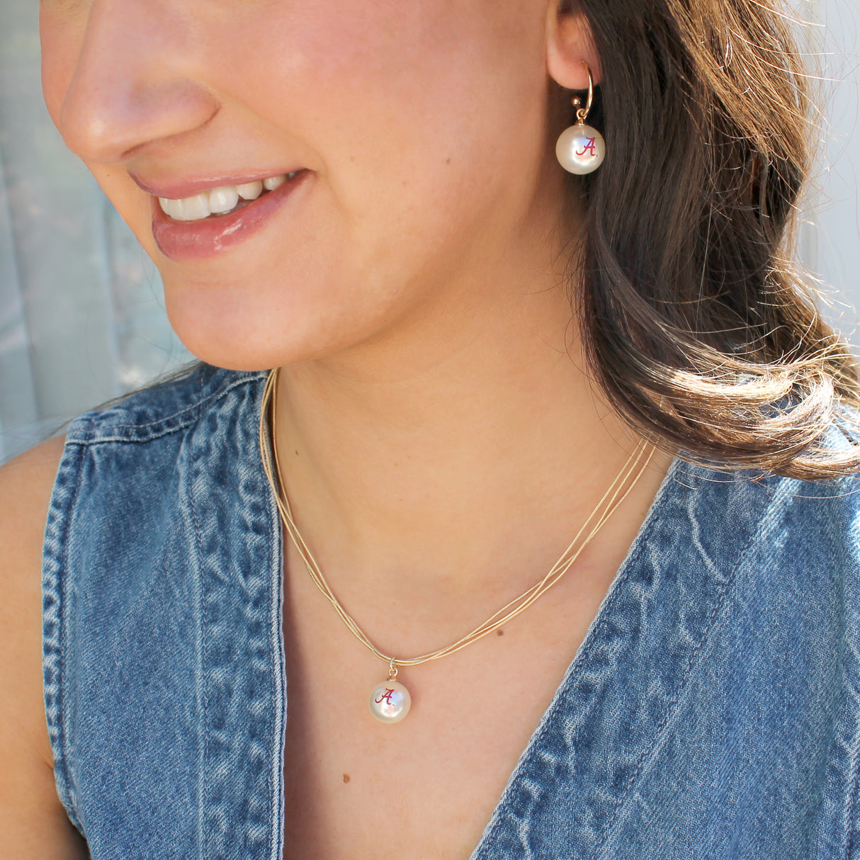 Alabama Logo Pearl Hoop Earrings