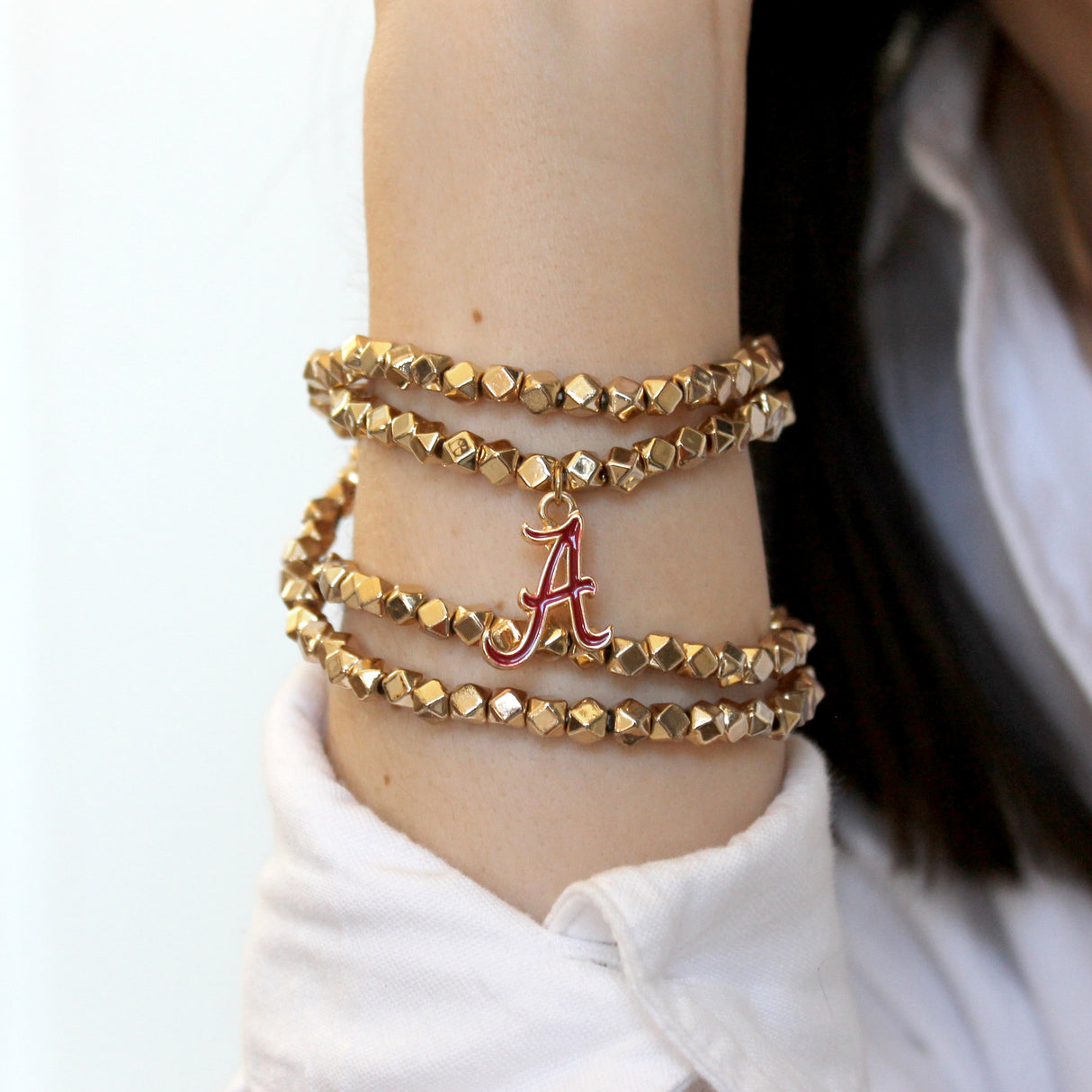 Alabama Gold Stretch Bracelet w/Enamel Logo