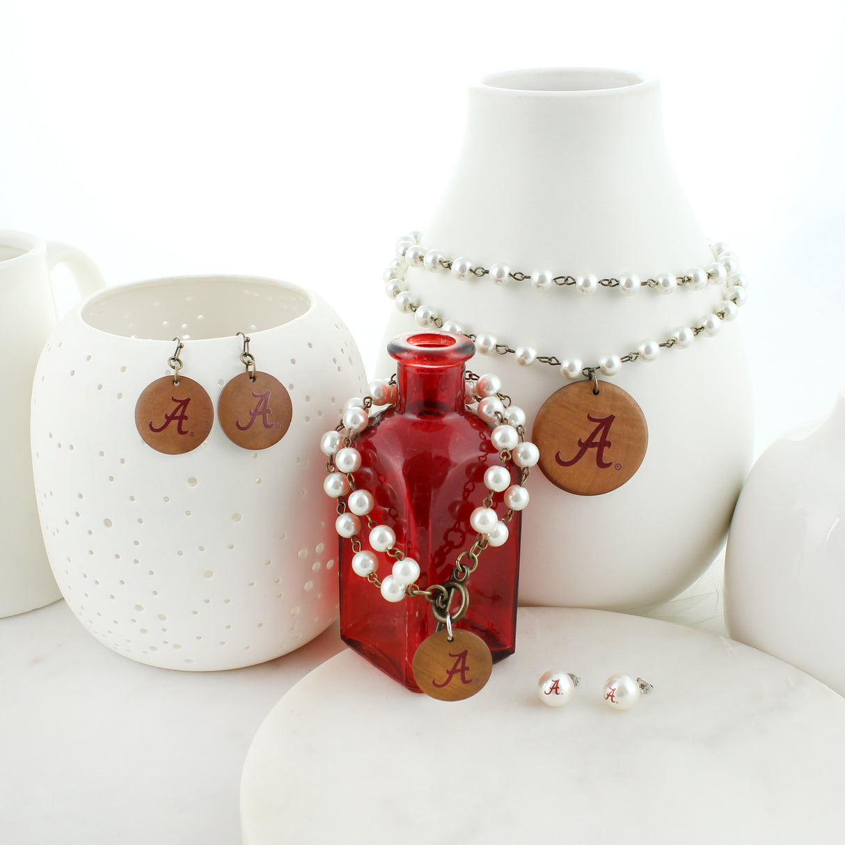 Alabama Logo Wood Disc Earrings