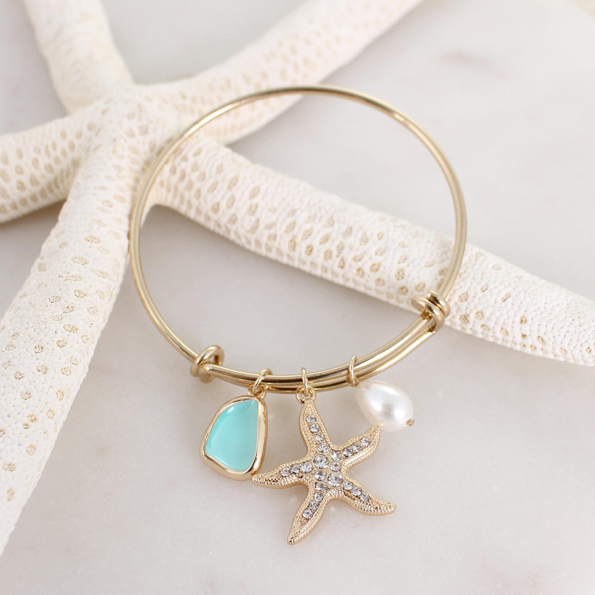 Crystal Starfish Wire Bangle Bracelet