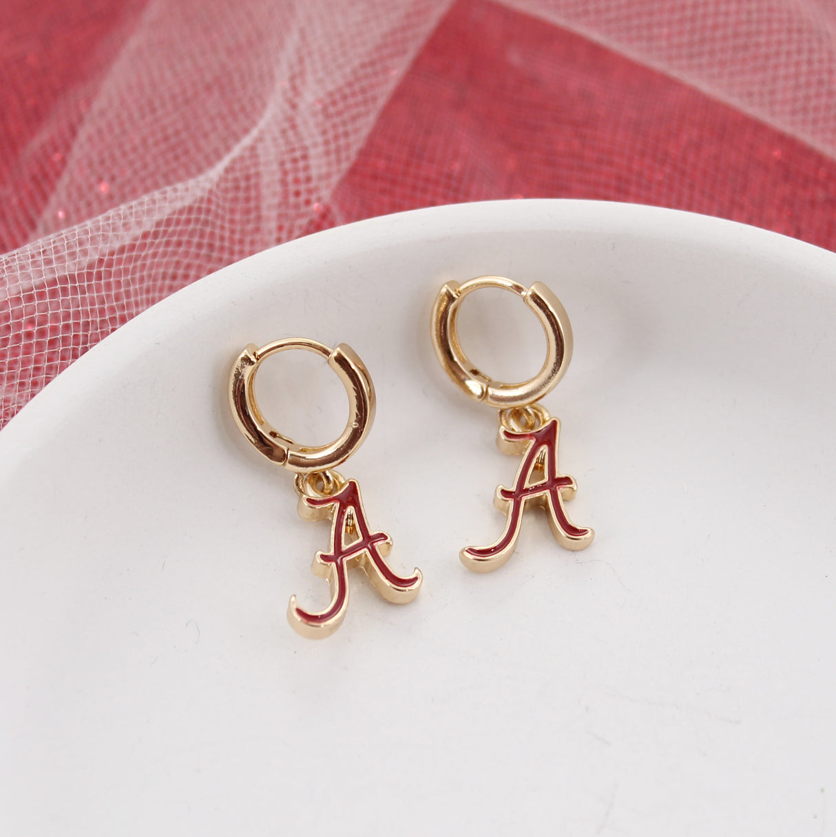 Alabama Huggie Hoop Earrings w/ Enamel Logo