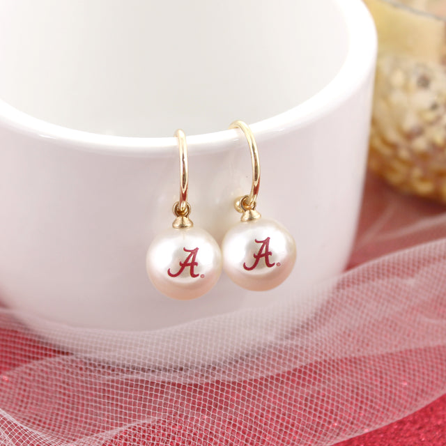 Alabama Logo Pearl Hoop Earrings