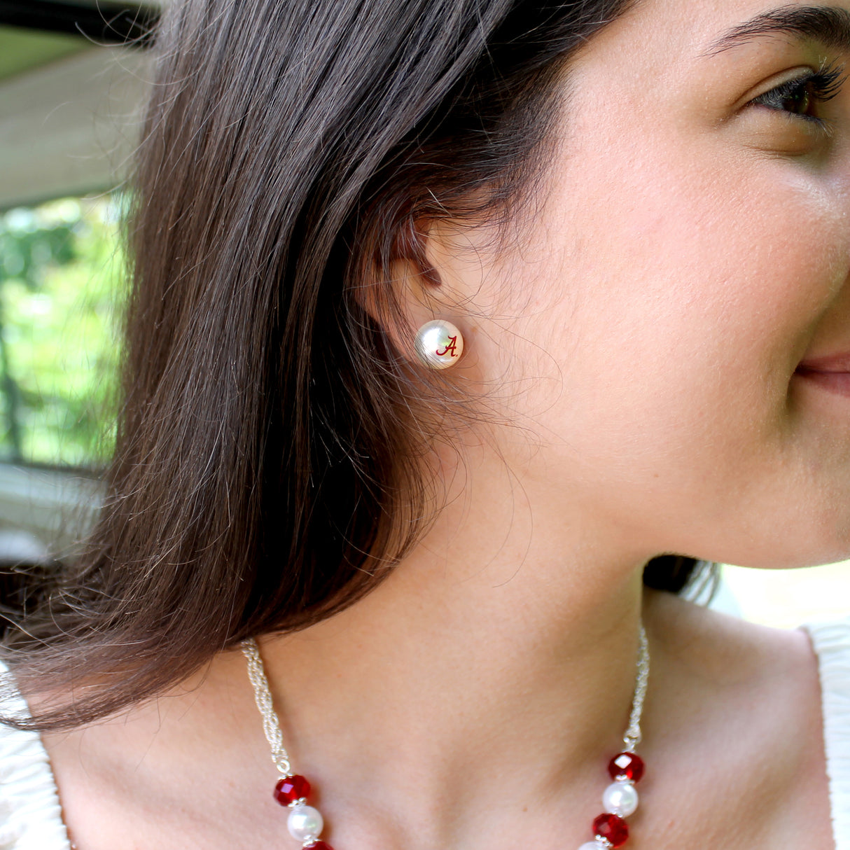 Alabama Logo Pearl Stud Earrings