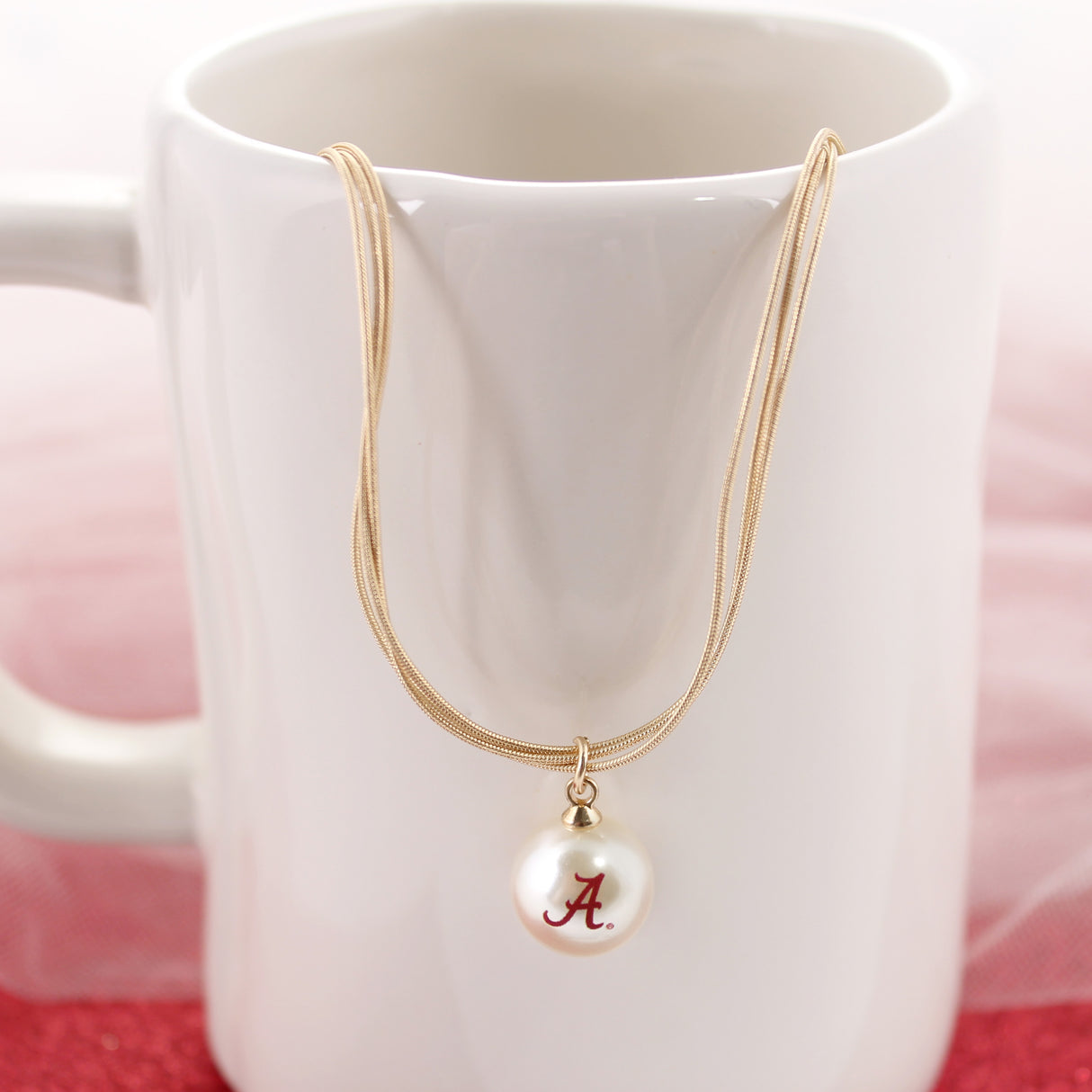 18” Alabama Gold & Pearl Logo 3-Strand Necklace