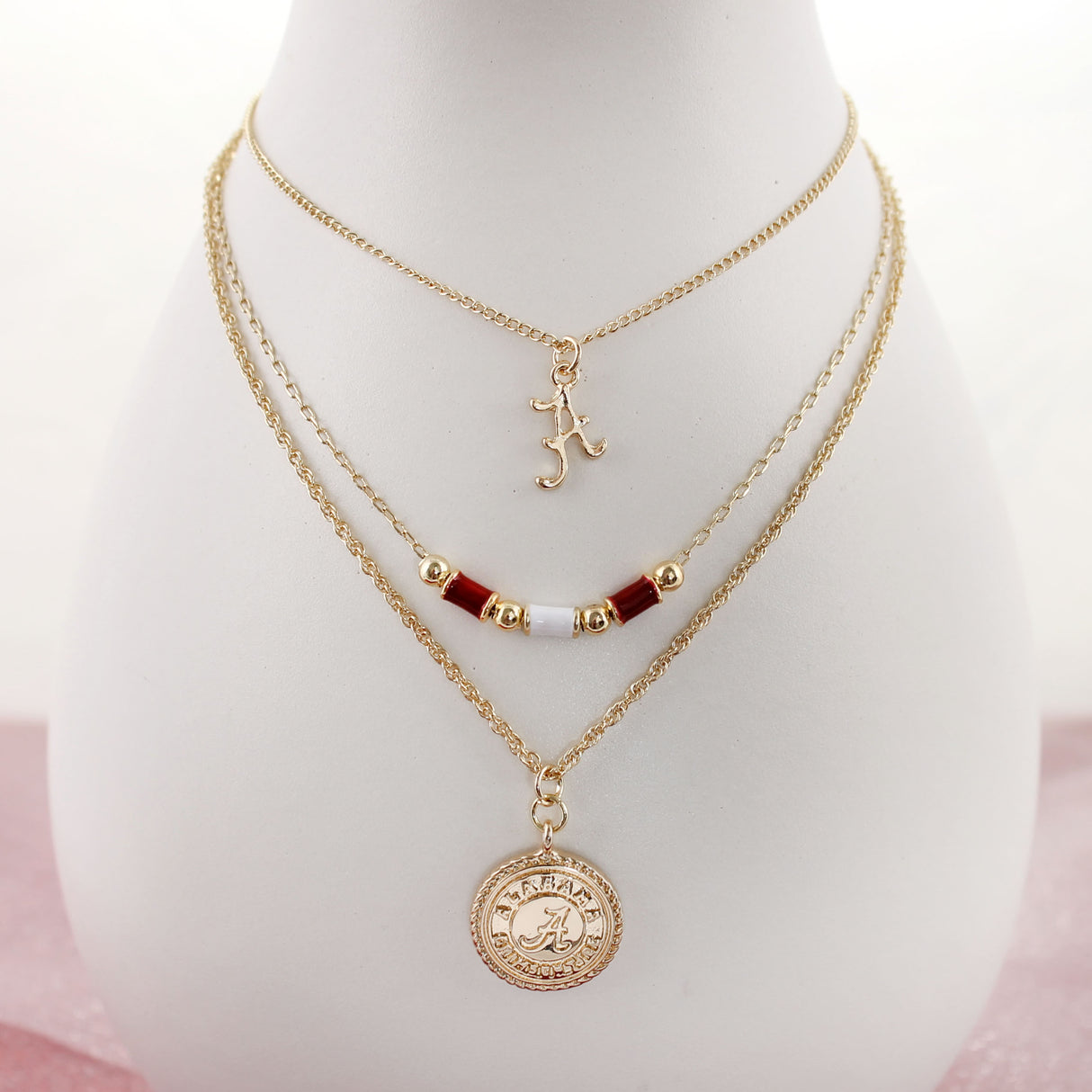 Alabama Gold & Tube Bead Trio Necklace Set