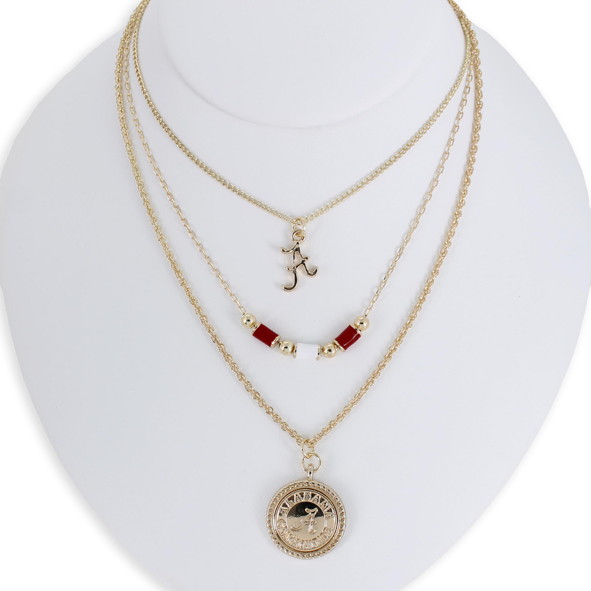 Alabama Gold & Tube Bead Trio Necklace Set