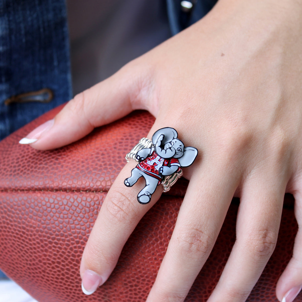 Alabama "Big Al" Crystal Logo Stretch Ring