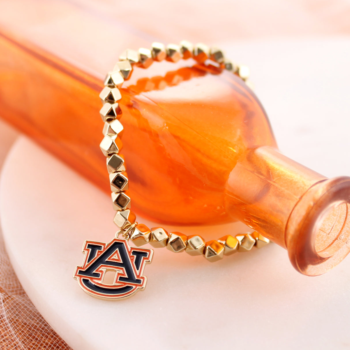 Auburn Gold Stretch Bracelet w/Enamel Logo