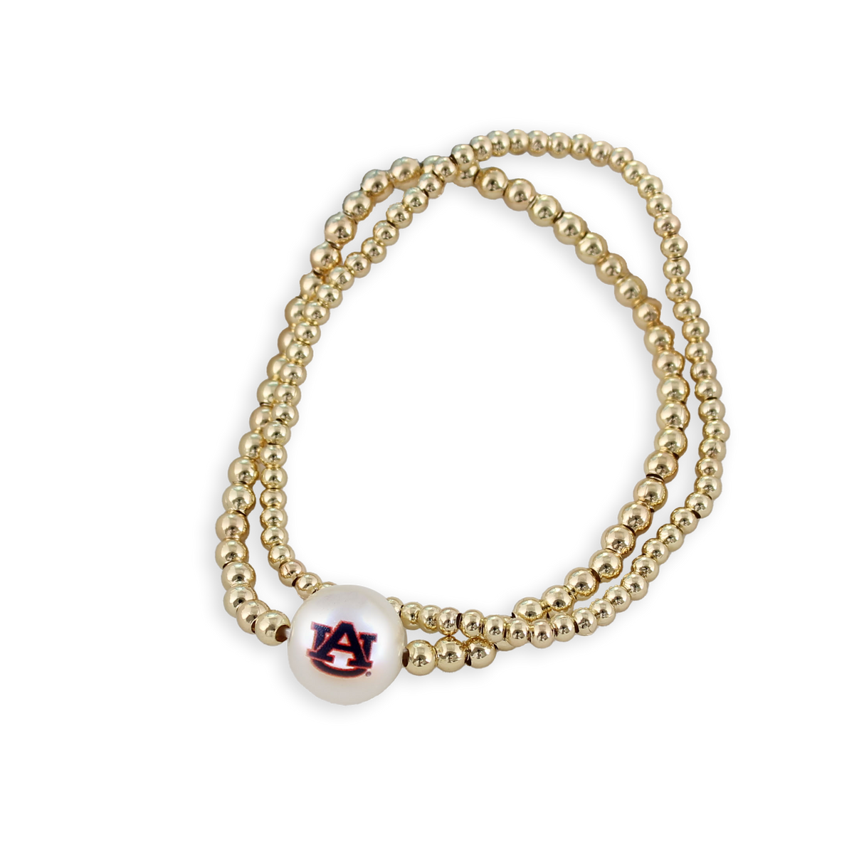 Auburn Gold & Pearl Logo Stretch Bracelet Set