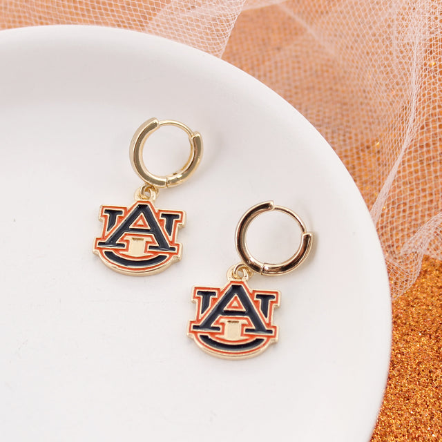 Auburn Huggie Hoop Earrings w/ Enamel Logo