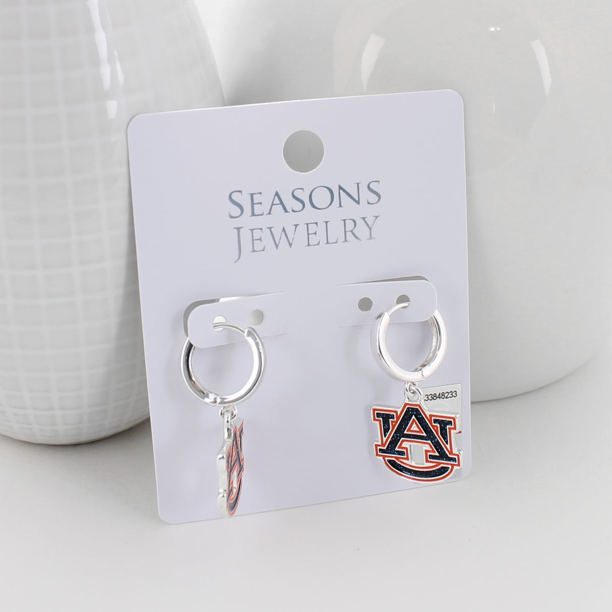 Auburn Glitter Enamel Logo Huggie Hoop Earrings
