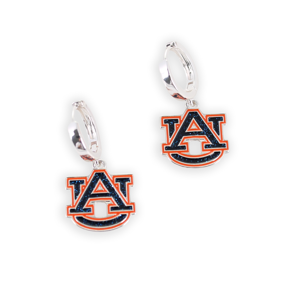 Auburn Glitter Enamel Logo Huggie Hoop Earrings