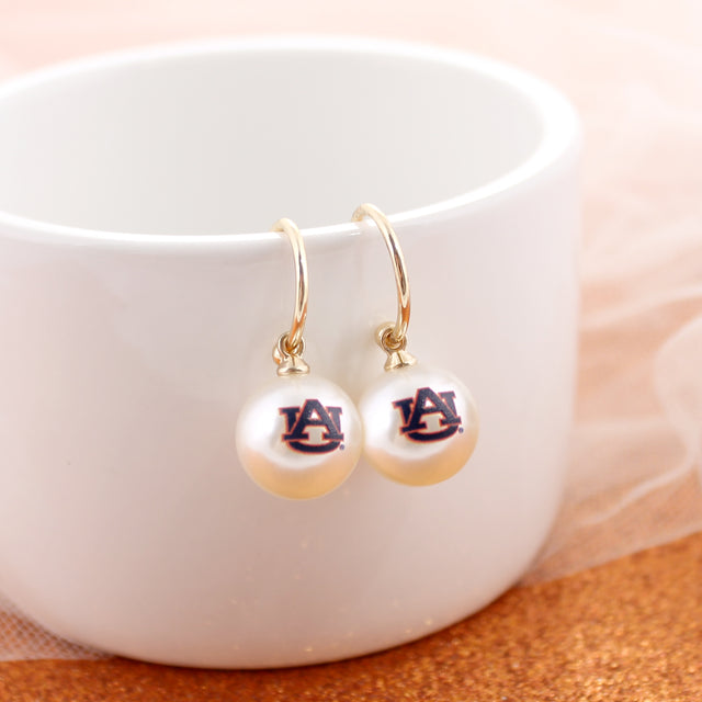Auburn Logo Pearl Hoop Earrings