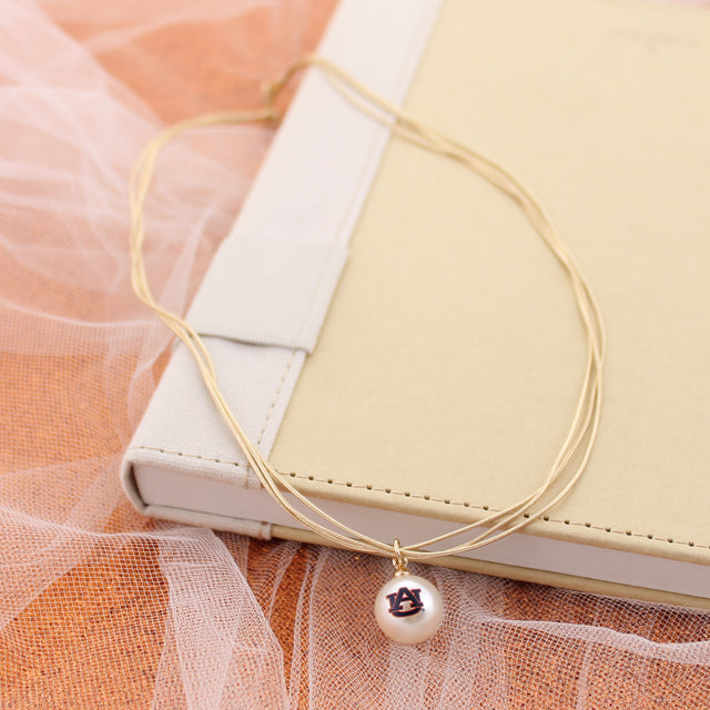 18” Auburn Gold & Pearl Logo 3-Strand Necklace