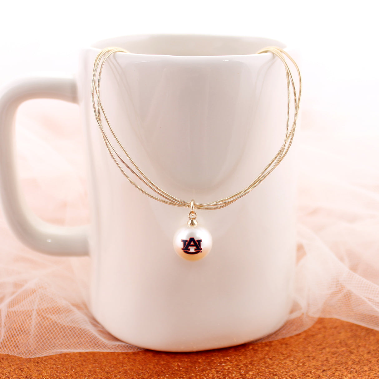 18” Auburn Gold & Pearl Logo 3-Strand Necklace