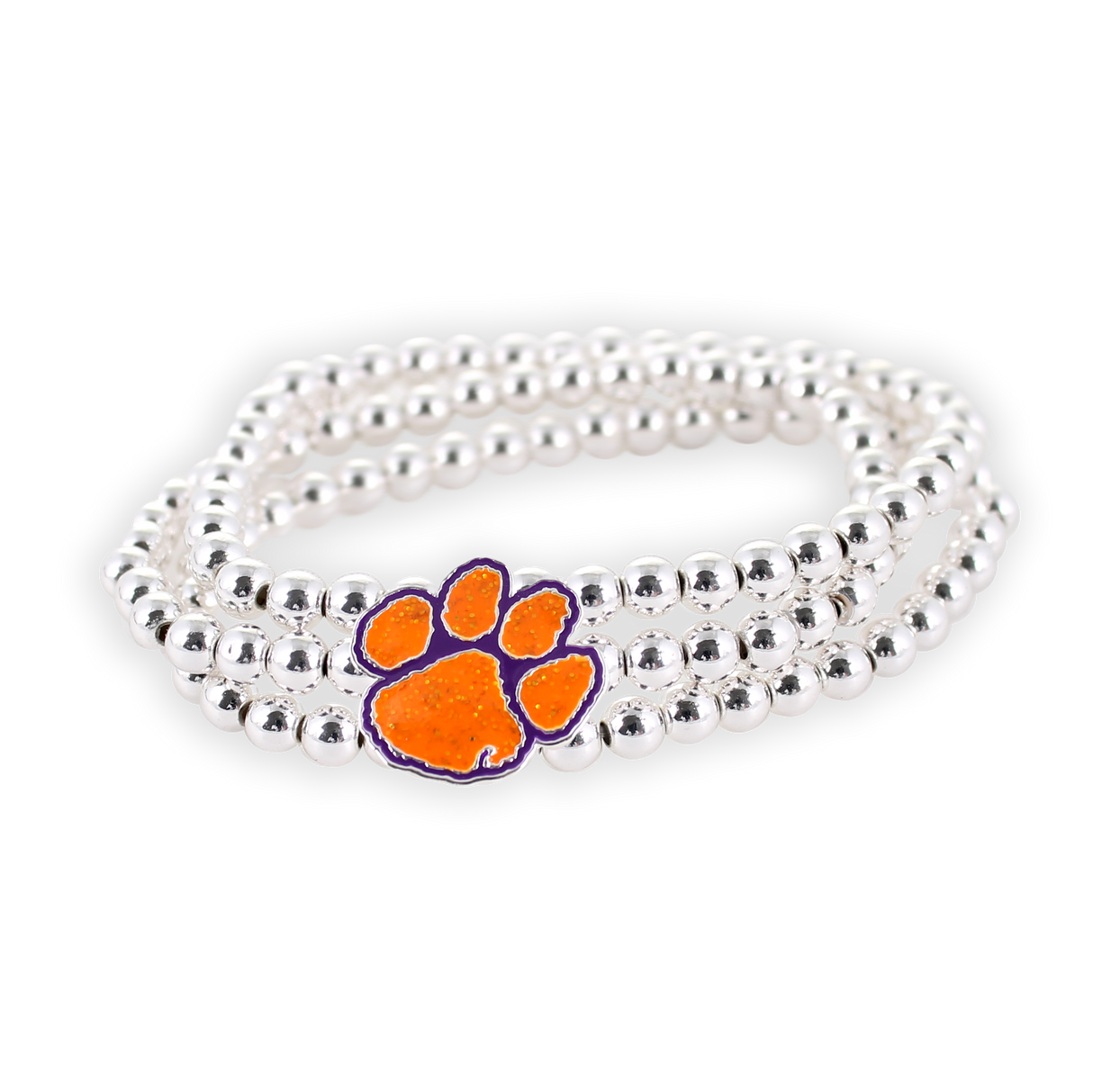 Clemson Glitter Enamel Logo Stretch Bracelet Set