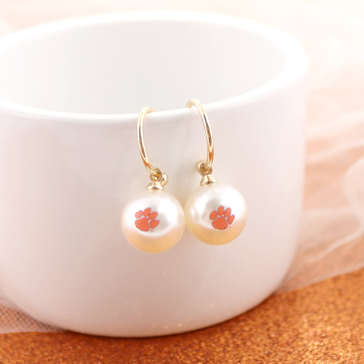 Clemson Pearl Logo Hoop Earrings