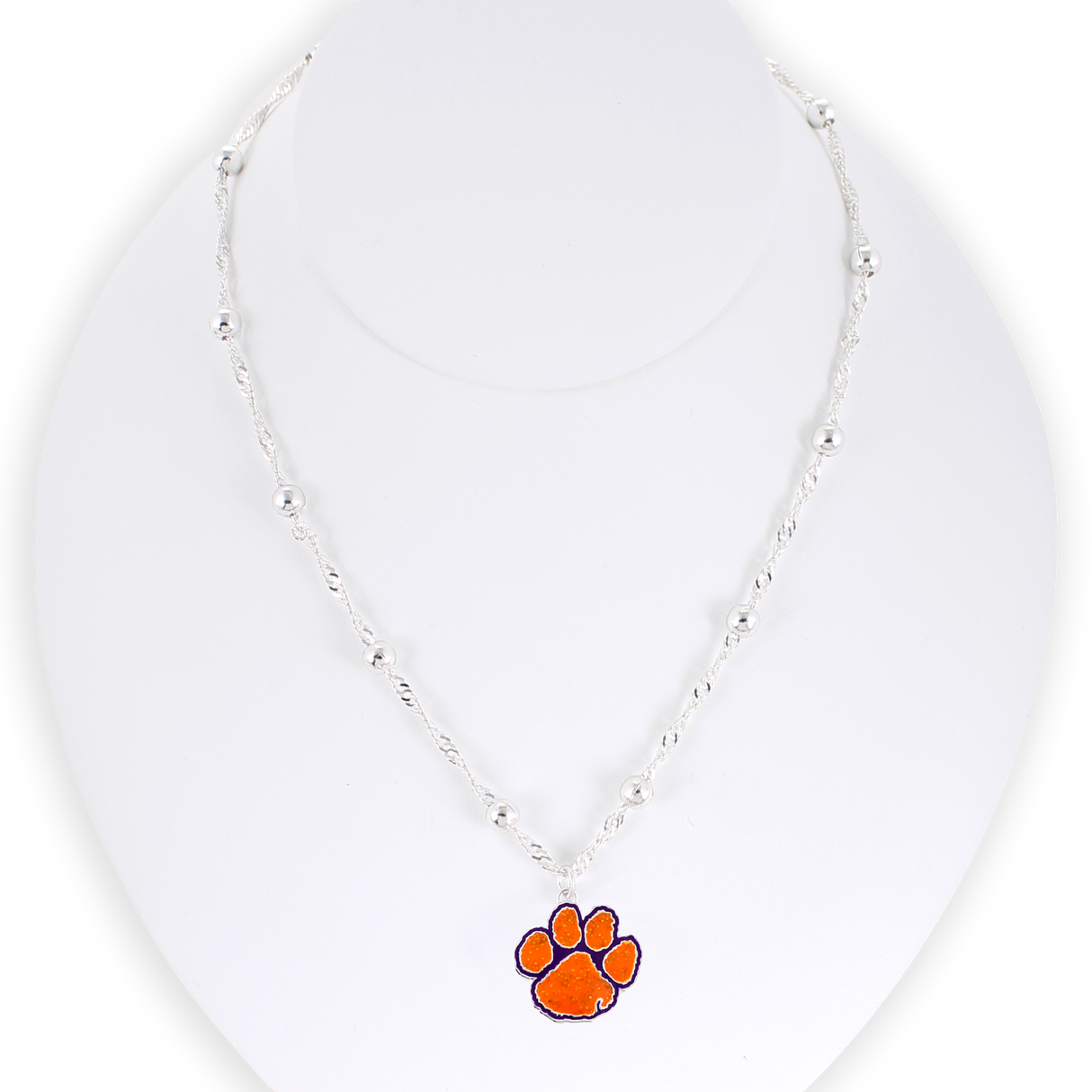 Clemson Glitter Enamel Logo Necklace
