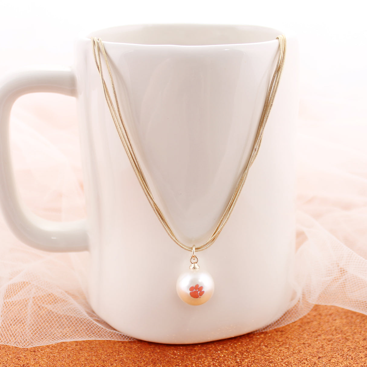Clemson Gold & Pearl Logo 3-Strand Necklace