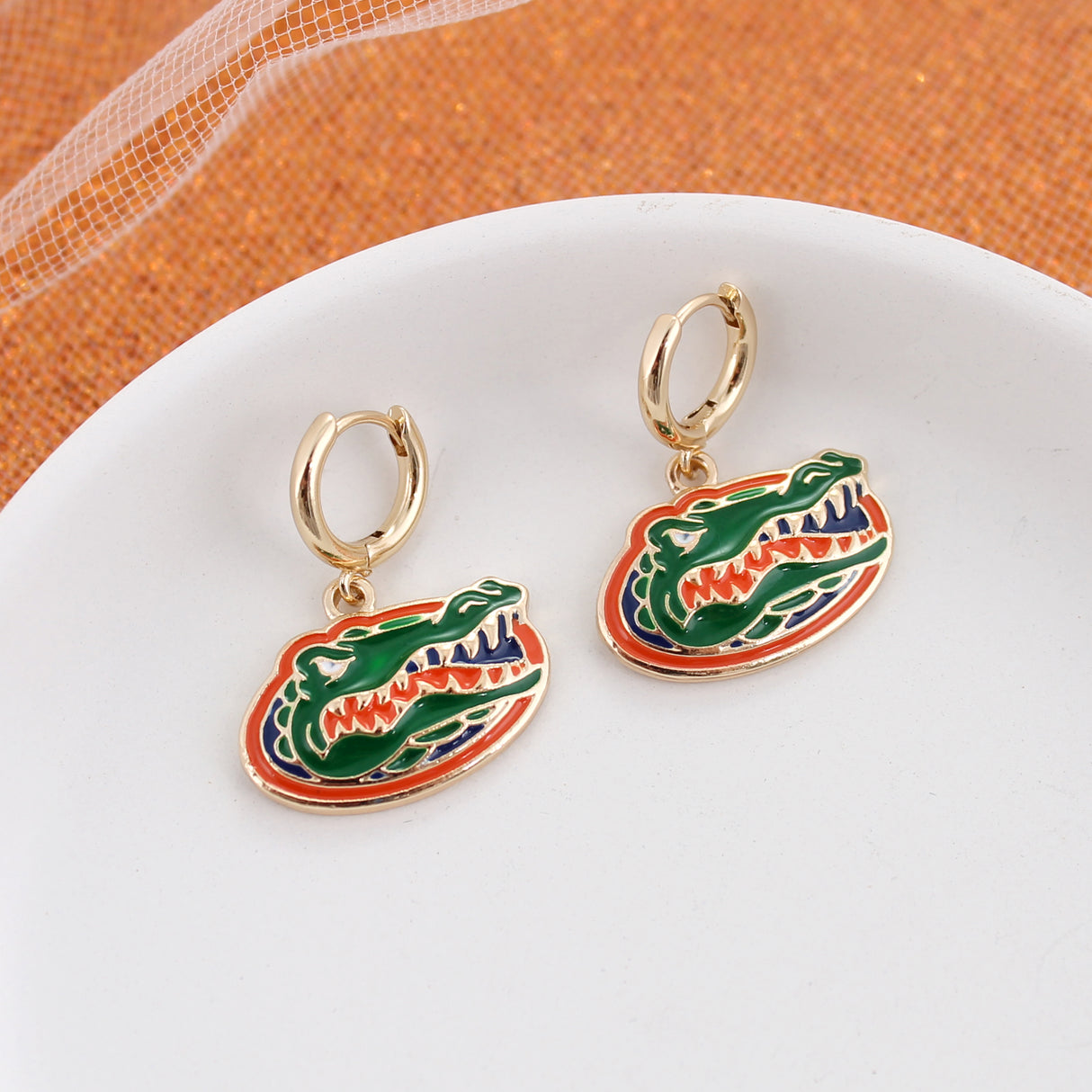 Florida Huggie Hoop Earrings w/ Enamel Logo