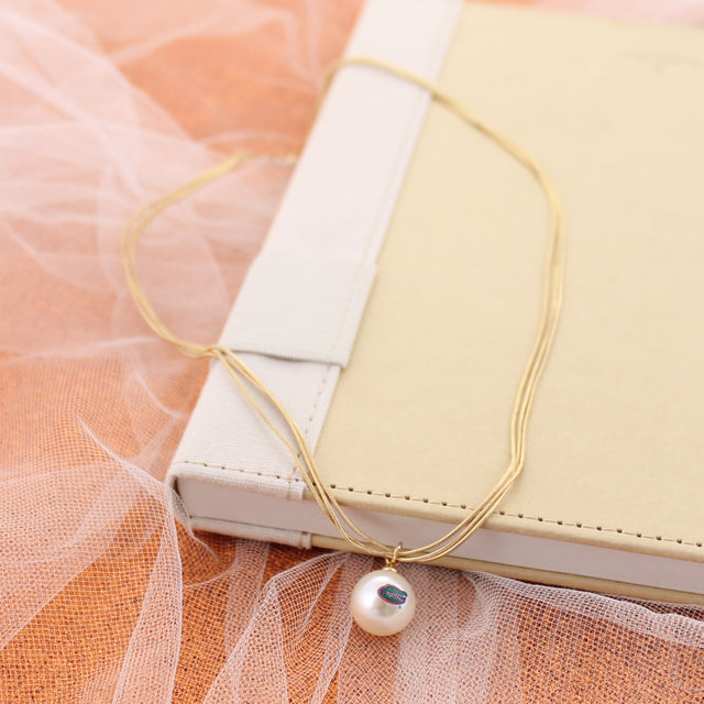 Florida Gold & Pearl Logo 3-Strand Necklace