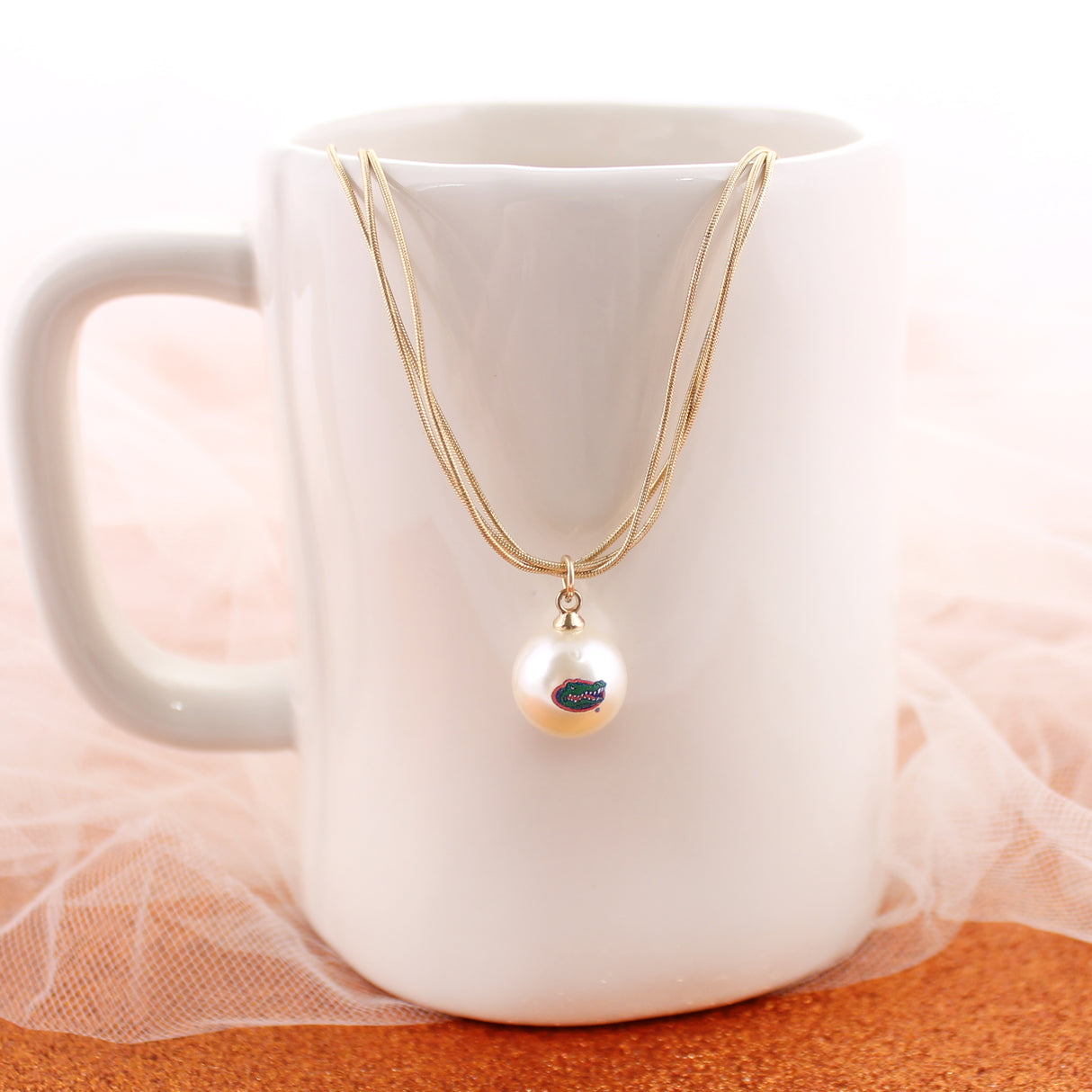 Florida Gold & Pearl Logo 3-Strand Necklace