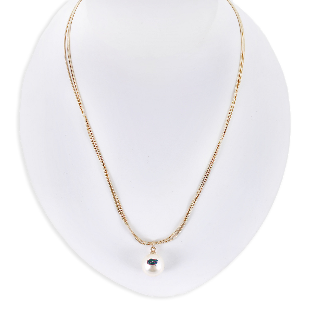 18” Florida Gold & Pearl Logo 3-Strand Necklace