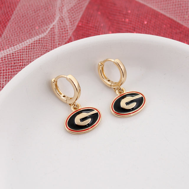 Georgia Huggie Hoop Earrings w/ Enamel Logo