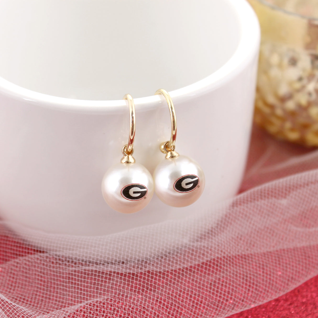 Georgia Logo Pearl Hoop Earrings