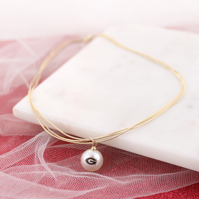 18” Georgia Gold & Pearl Logo 3-Strand Necklace