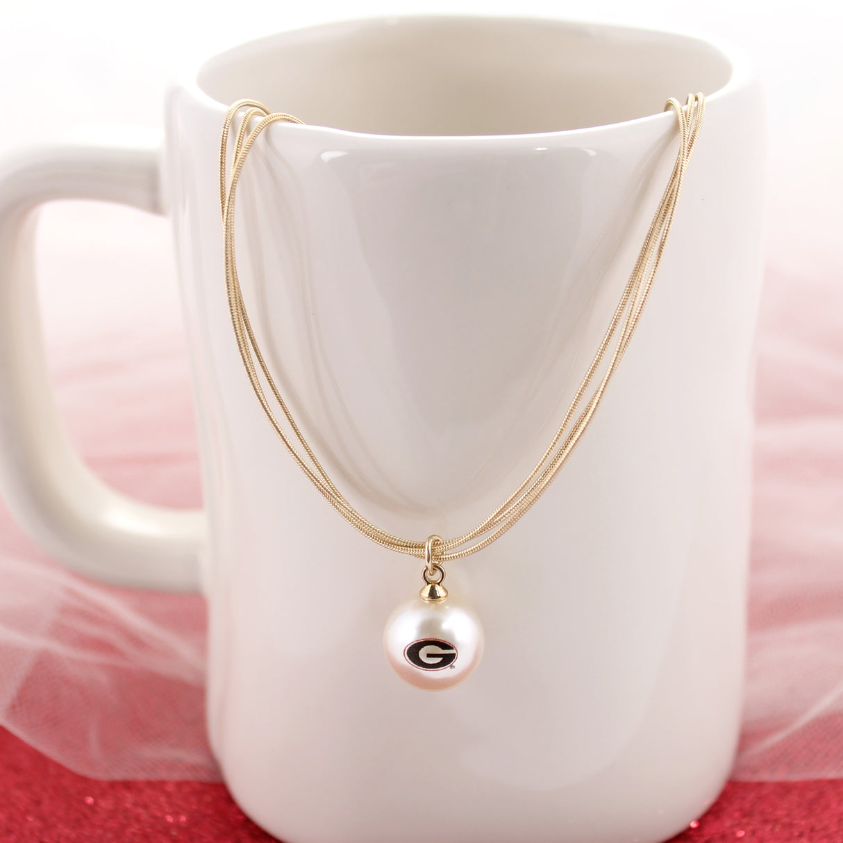 18” Georgia Gold & Pearl Logo 3-Strand Necklace