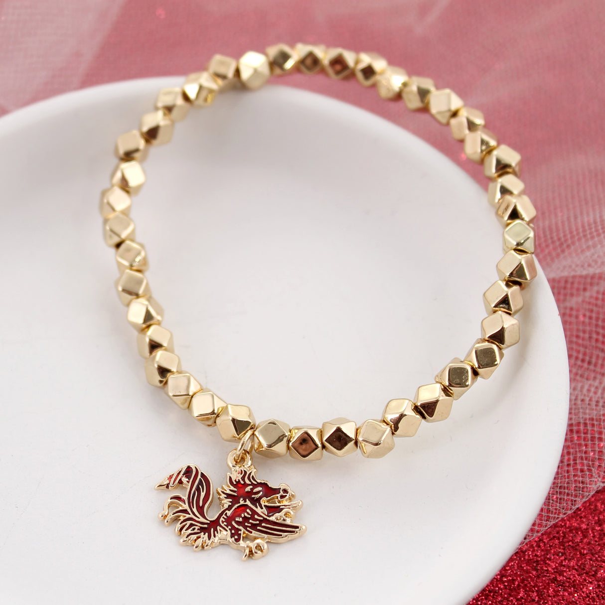 South Carolina Gold Stretch Bracelet w/Enamel Logo