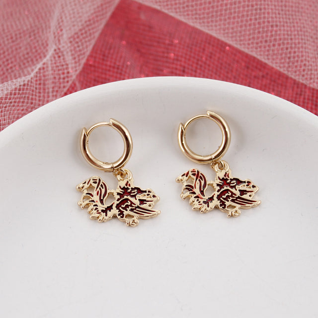 South Carolina Gold Huggie Hoop Earrings w/ Enamel Logo