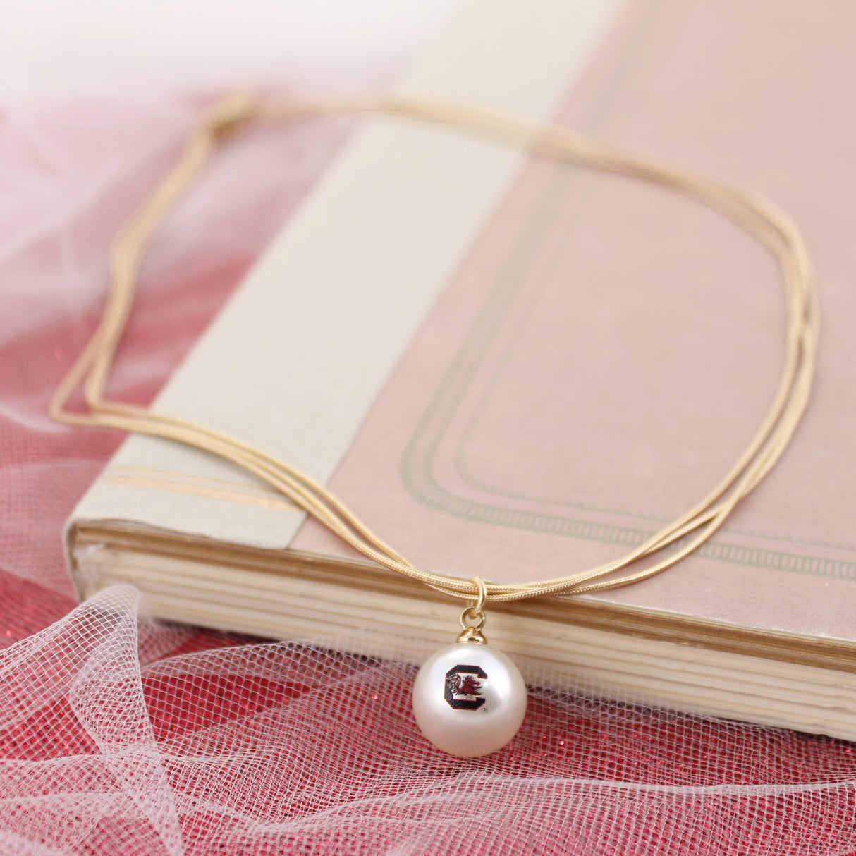 South Carolina Gold & Pearl Logo 3-Strand Necklace