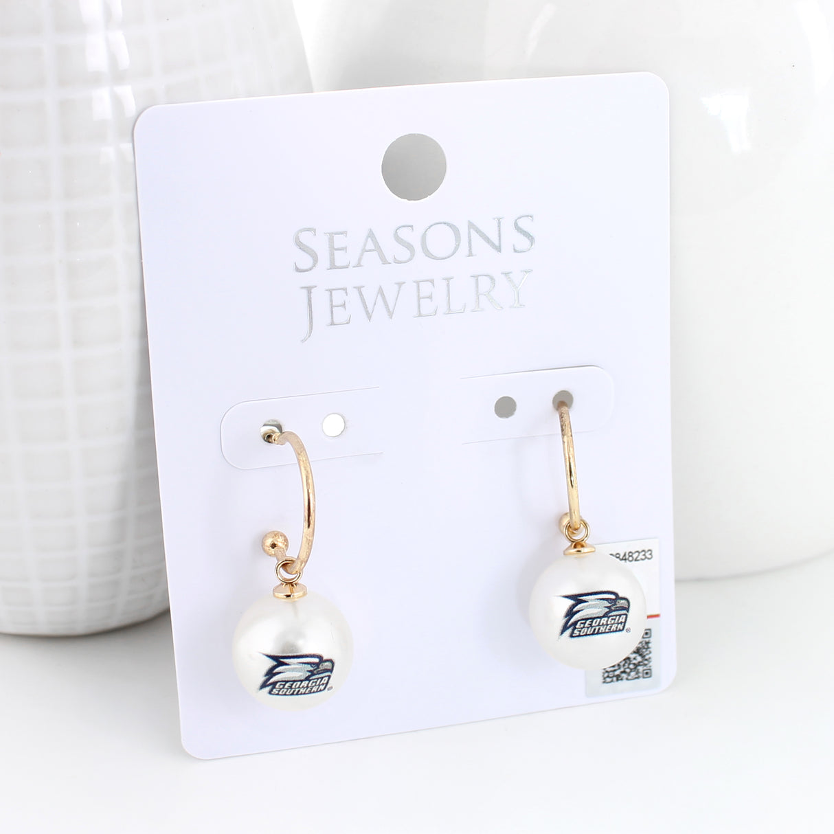 Georgia Southern Logo Pearl Hoop Earrings