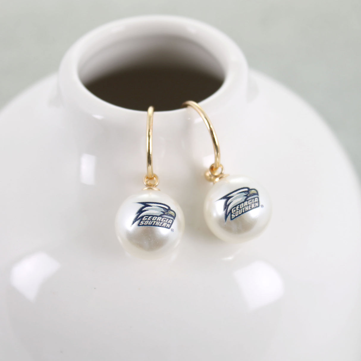 Georgia Southern Logo Pearl Hoop Earrings