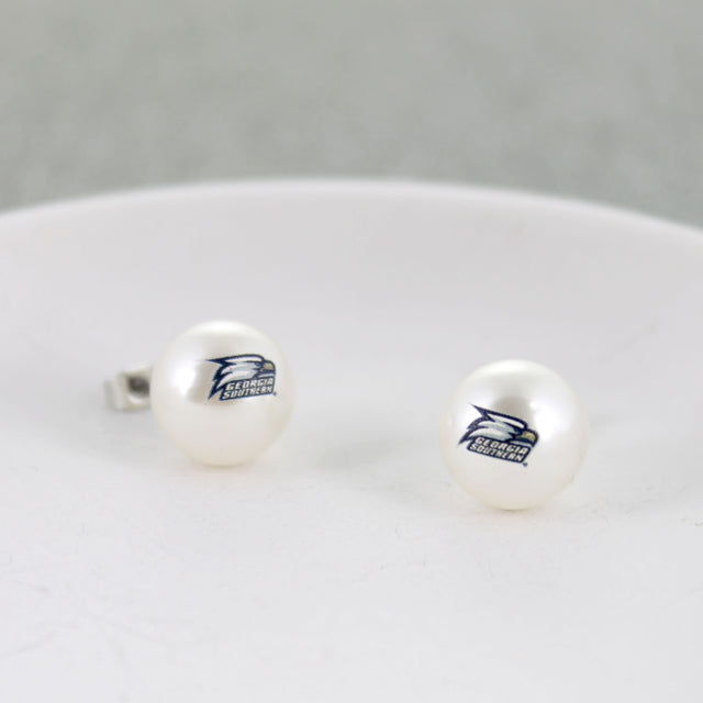 Georgia Southern Logo Pearl Stud Earrings