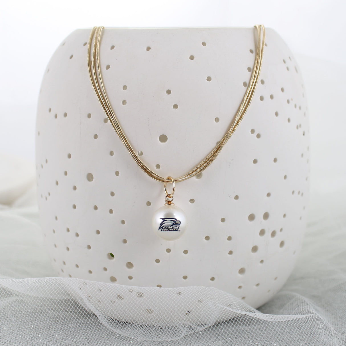 18” Georgia Southern Gold & Pearl Logo 3-Strand Necklace