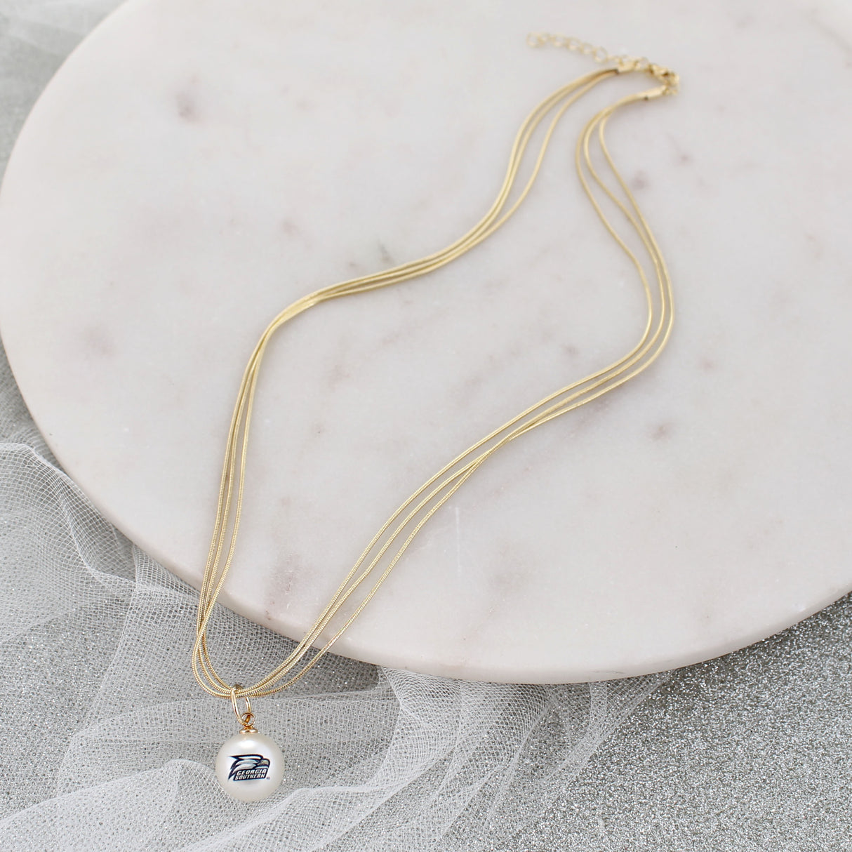 18” Georgia Southern Gold & Pearl Logo 3-Strand Necklace