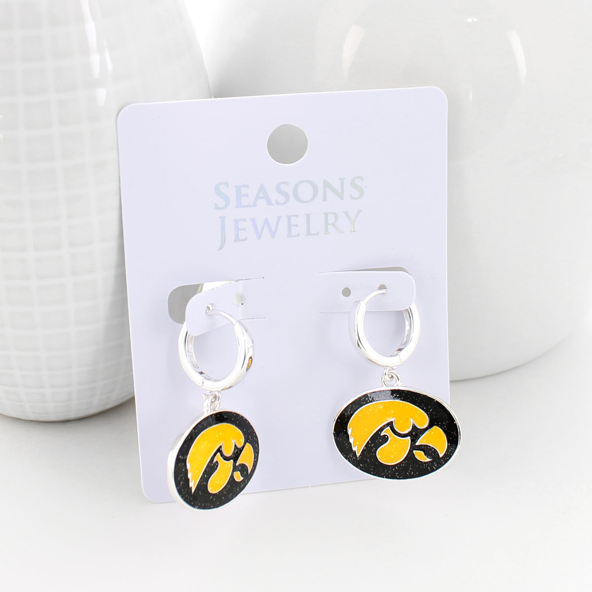 Iowa Glitter Enamel Logo Huggie Hoop Earrings