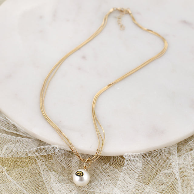 18" Iowa Gold & Pearl Logo 3-Strand Necklace