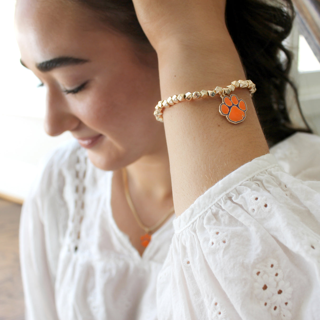 Clemson Gold Stretch Bracelet w/Enamel Logo