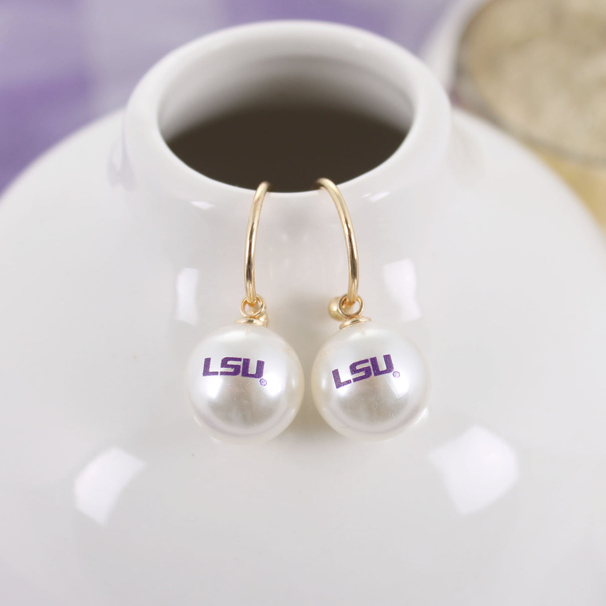 LSU Pearl Logo Hoop Earrings