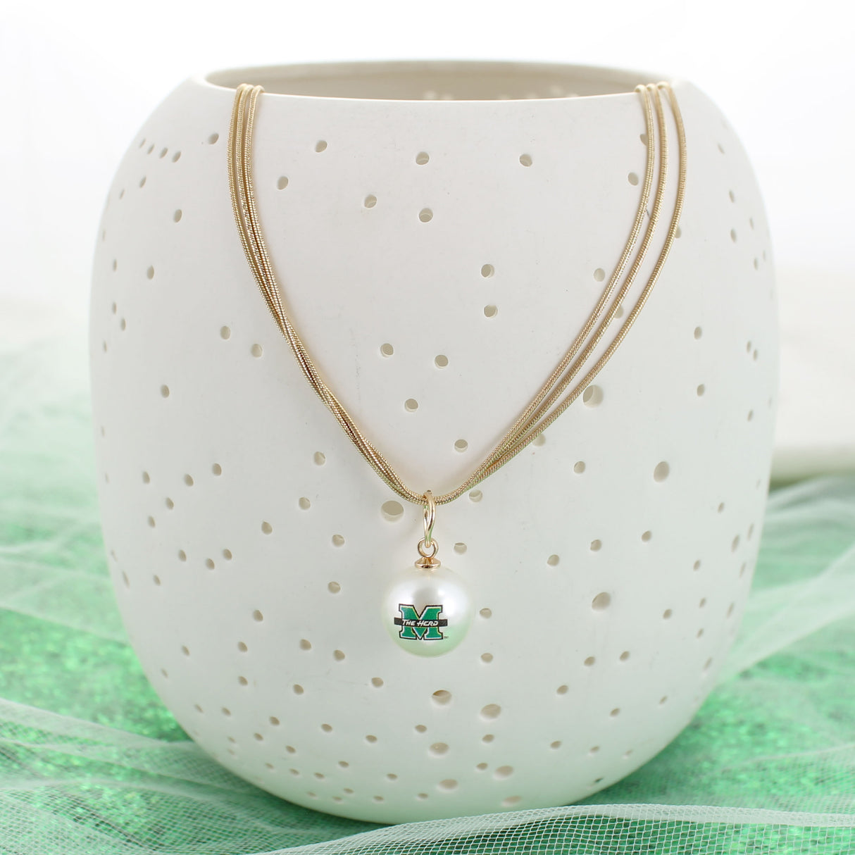 18" Marshall Gold & Pearl Logo 3-Strand Necklace