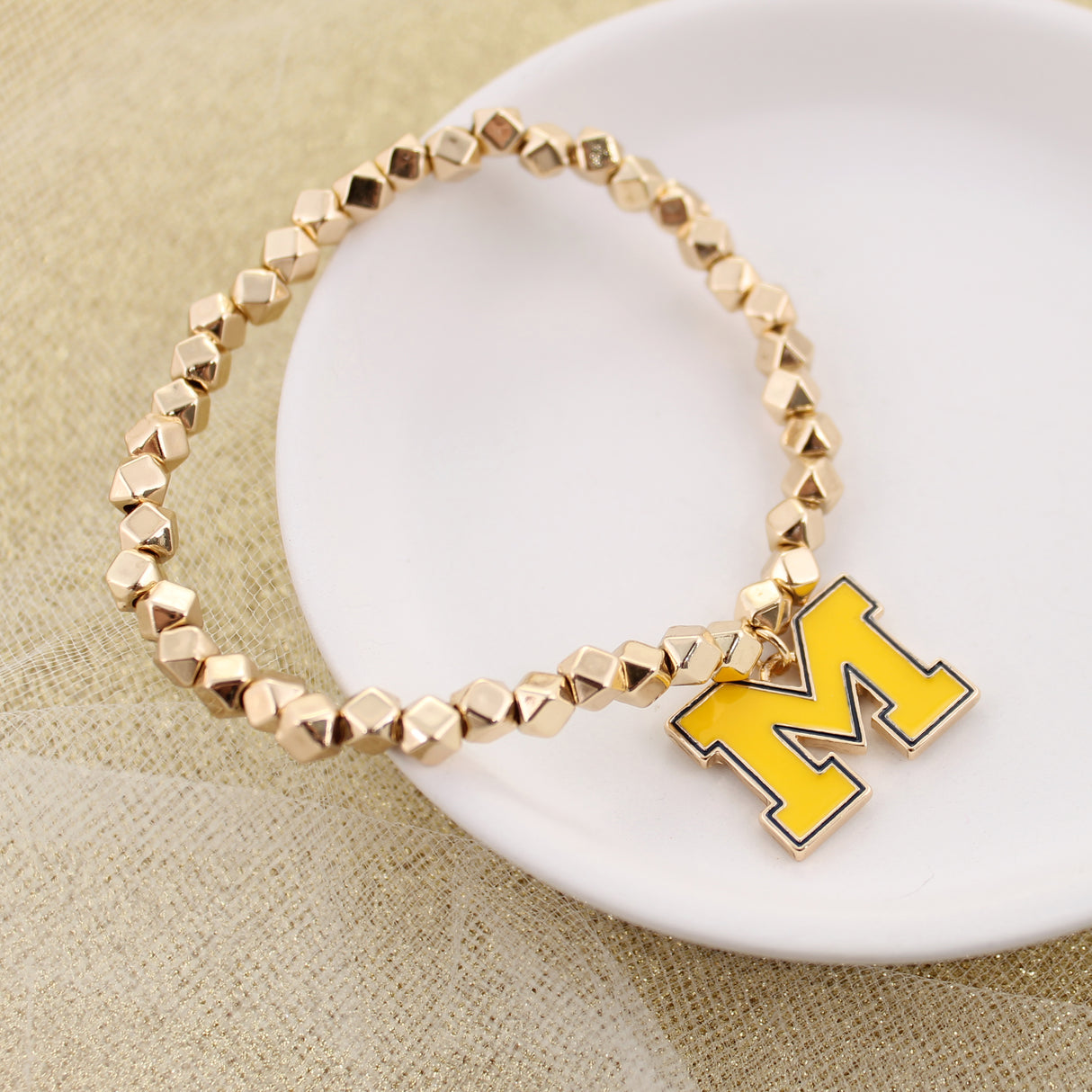 Michigan Gold Stretch Bracelet w/Enamel Logo
