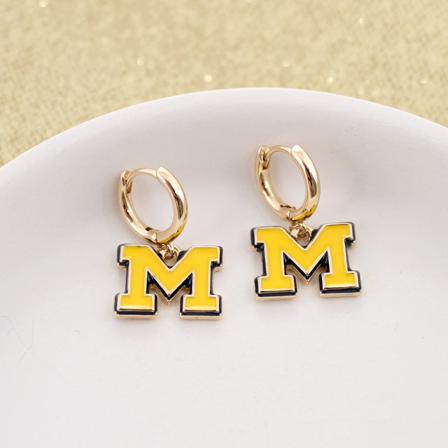 Michigan Gold Huggie Hoop Earrings w/ Enamel Logo
