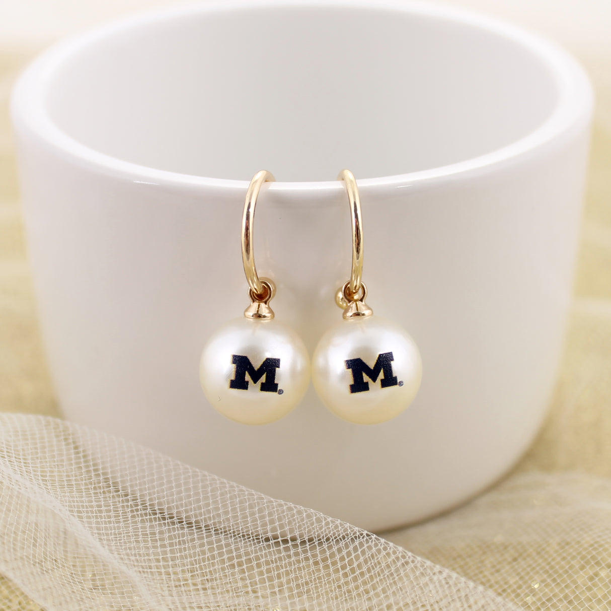 Michigan Pearl Logo Hoop Earrings