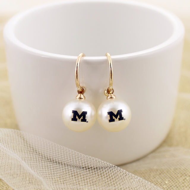 Michigan Pearl Logo Hoop Earrings