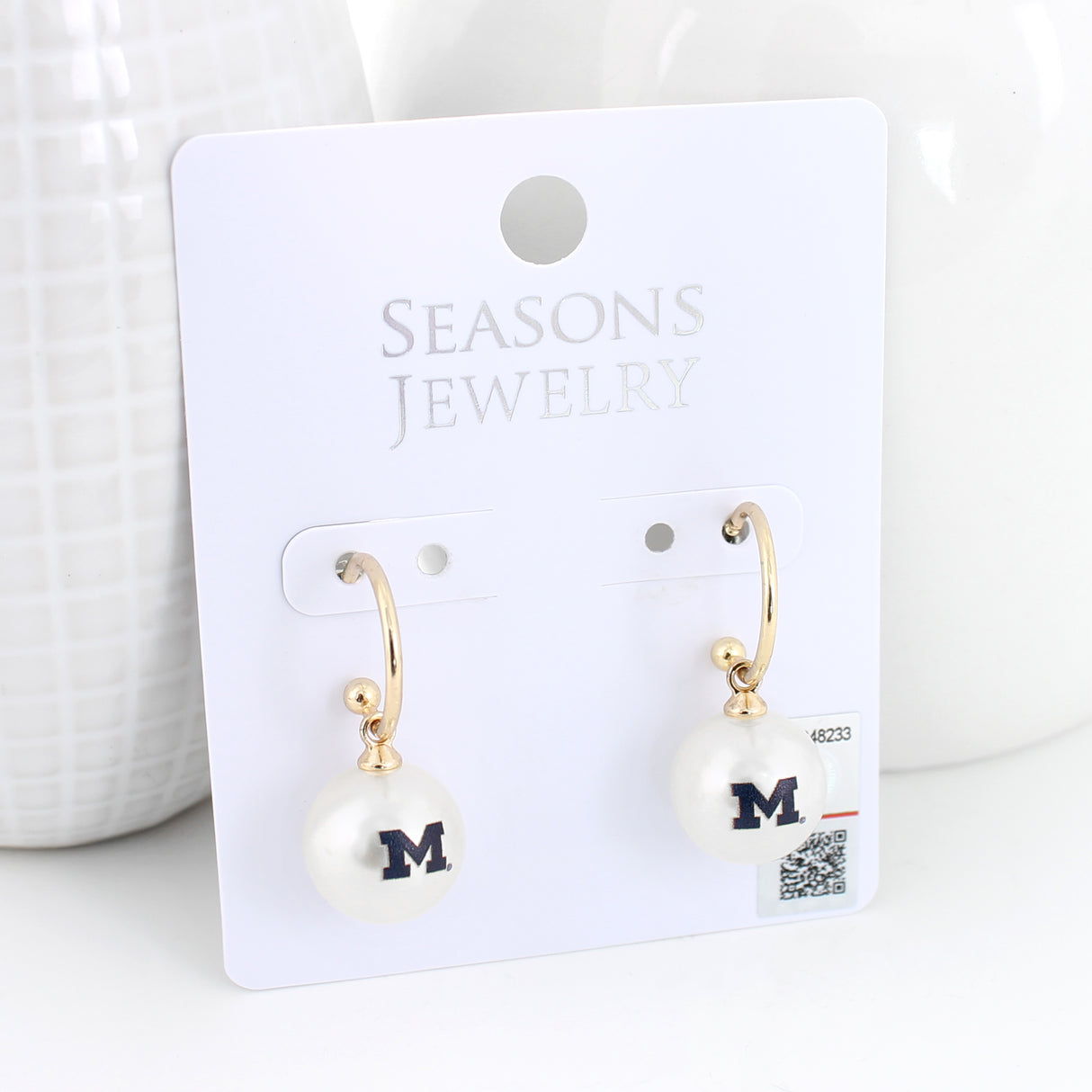 Michigan Pearl Logo Hoop Earrings