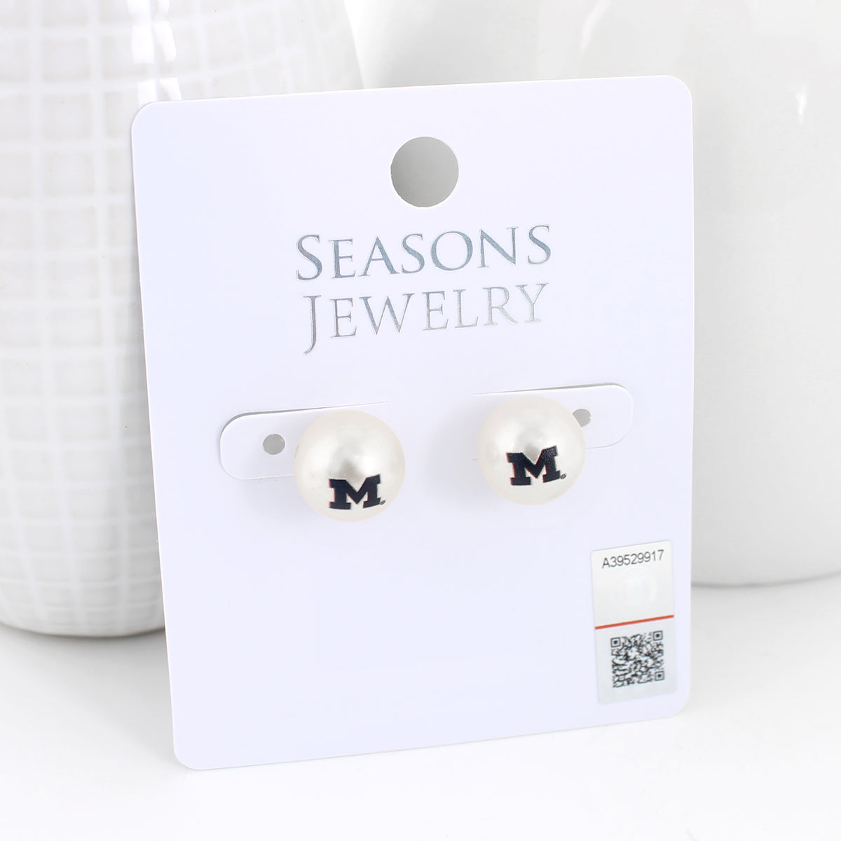 Michigan Logo Pearl Stud Earrings